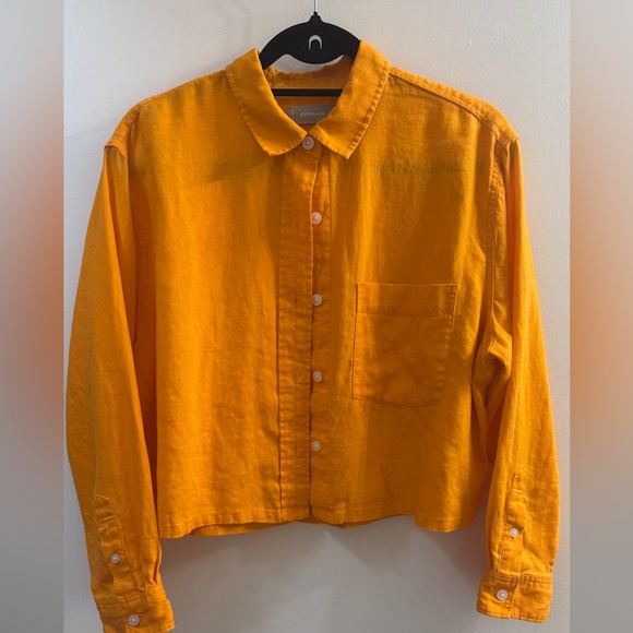 Everlane 100% Linen The Way-Short Shirt Marigold Cropped Boxy M - Picture 2 of 10